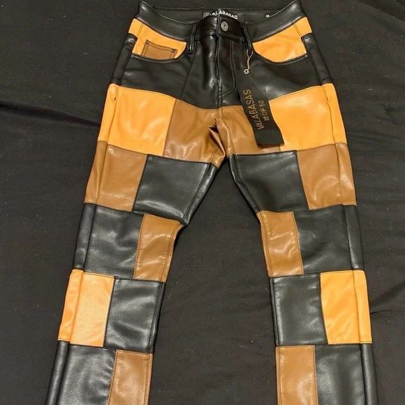 Valabasas Brocade Stacked Vegan Leather Pants(Size 30 Waist) - Picture 2 of 3